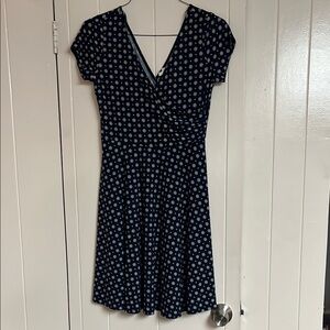 Navy Blue Polka Dot Wrap-Style Women's Dress